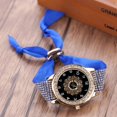 thumbnail image 3 of Reloj de cuarzo para mujer con vendaje de tela con diamantes de imitación y esfera de impresión de moda (azul), 3 of 4