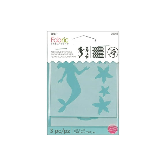 Plaid Fabric Creations Adhesive Stencil - Mermaid, 3 Stencils, 3'' x 3''