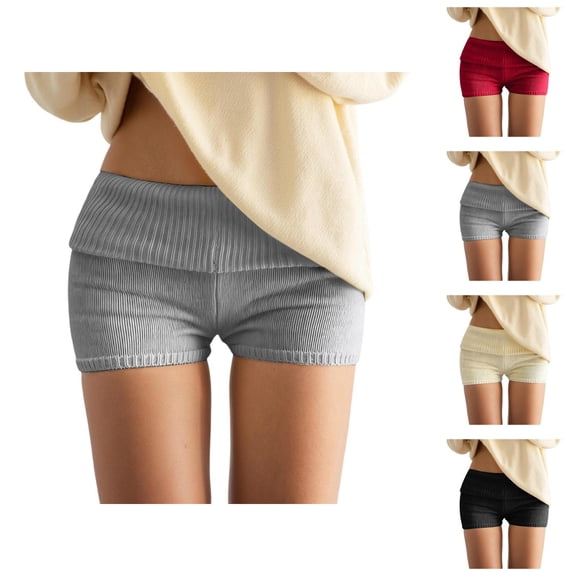 Knitted Fold over Shorts for Women Summer Casual Low Rise Slim Fit Y2k Mini Shorts