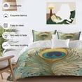 thumbnail image 3 of 3 Piece Teal Peacock Feathers Duvet Cover Set Twin Size, Microfiber Comforter/Quilt Cover with Corner Ties and 2 Pillowcases, Retro Abstract Art Watercolor All Season Soft Bedding with Zipper Closure, 3 of 8