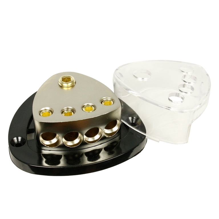 4 Gauge To Dual 8 Gauge Distribution Block - Power Or Ground Splitter For Car Audio, Copper Terminals