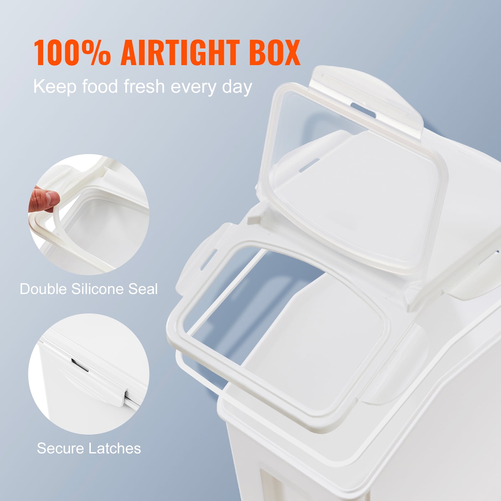 KFFKFF Mobile Ingredient Box Storage Container 2 x 15L Capacity Sloped Top White