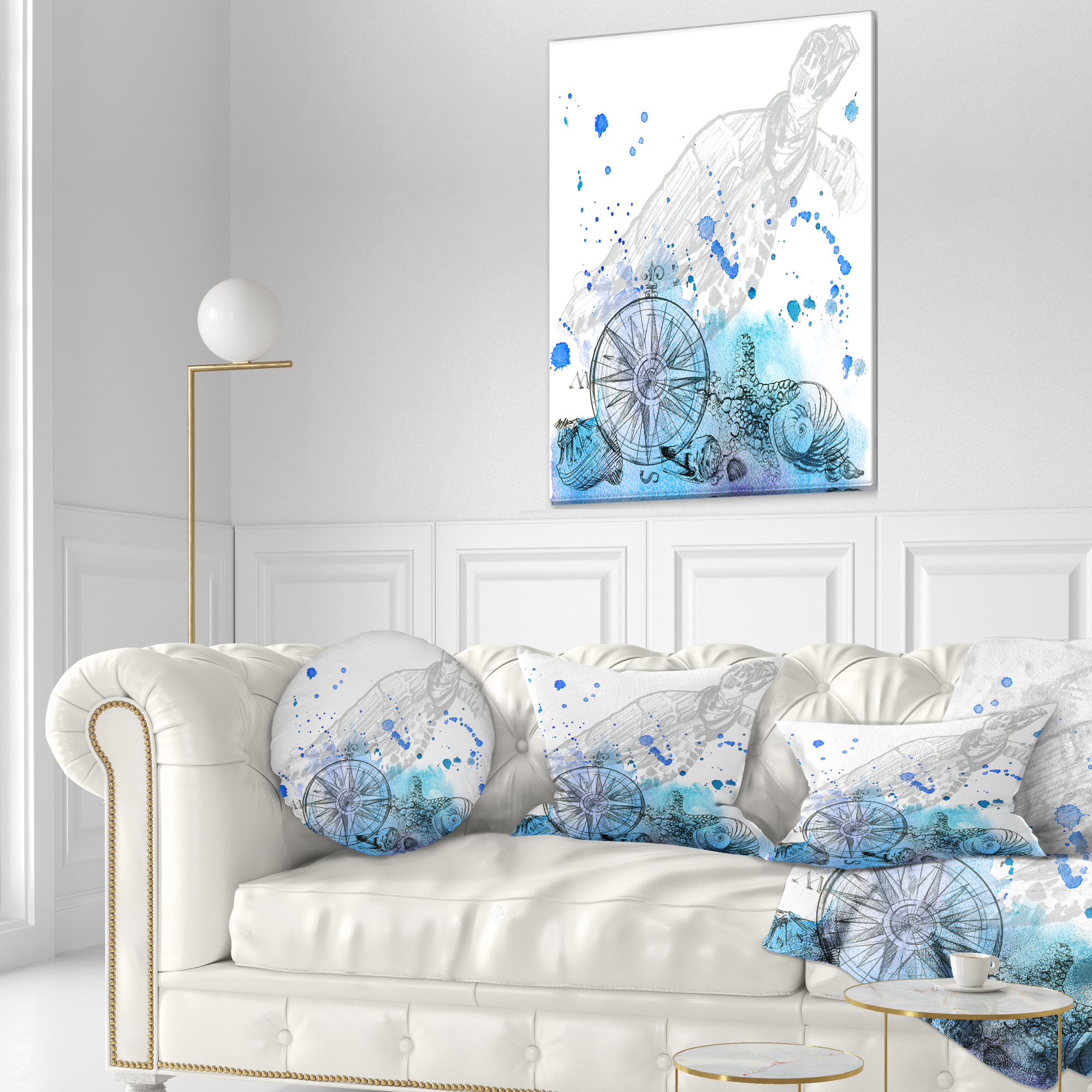 Designart Marine Creatures Illustration - Animal Throw Pillow - 12x20
