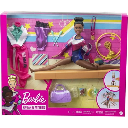 Barbie Gymnastics Playset with Brunette Doll & 15+ Accessories, Includes Twirling Gymnast Toy & Balance Beam