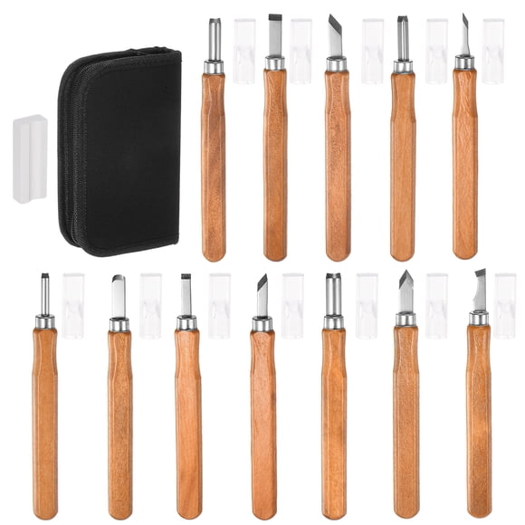 Unique Bargains 12 Packs Carbon Tool Steel Wood Carving Tools Knife Set with Whetstone Canvas Bag