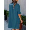 thumbnail image 3 of Summer Dresses for Women V Neck Ruffle Short Sleeve Casual Shift Dress with Pockets Lake Blue 2XL, 3 of 4