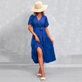 thumbnail image 4 of B91xZ Robes Décontractées pour Femmes Col en V Profond Manches Courtes Longue Robe de Soirée Maxi Robes de Mariage, BU1 L, 4 of 4