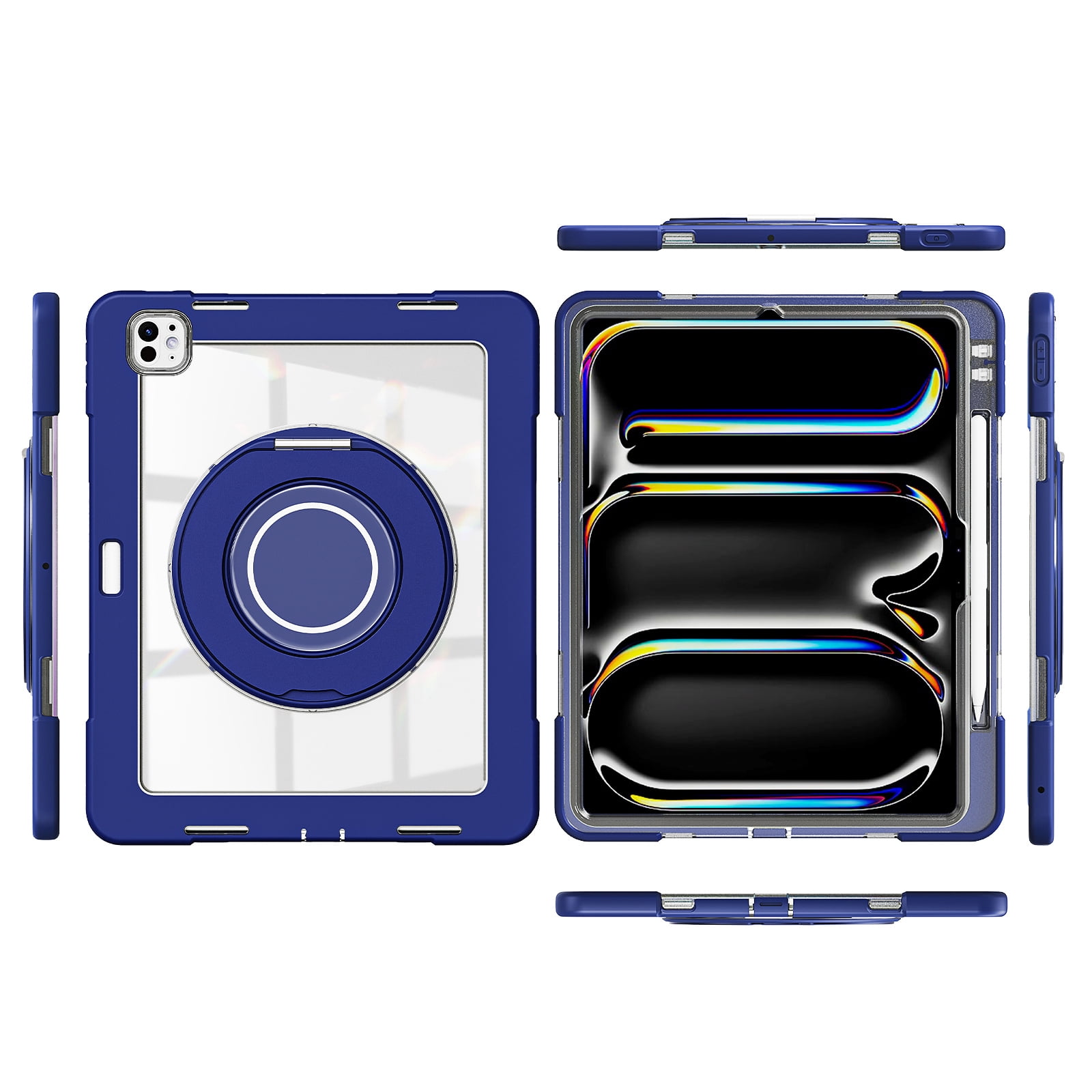 XYX Shockproof Tablet Case for iPad Pro 13 inch M4 2024 (7th Gen) with 360 Rotating Stand, Slim Lightweight with Pencil Holder, DarkBlue