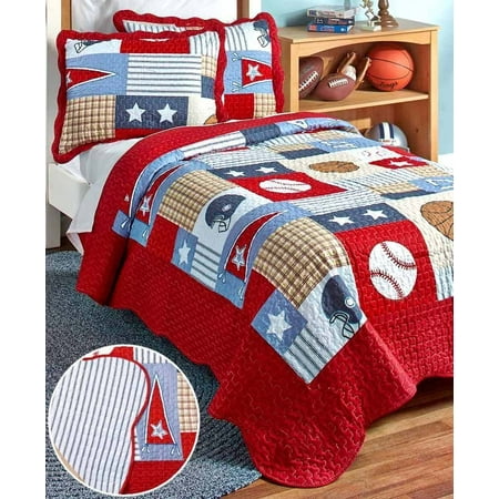 Sam Football - American Boys Sports, Football, Baseball, Basketball Twin Quilt & Sham Set (2 Piece Bedding)