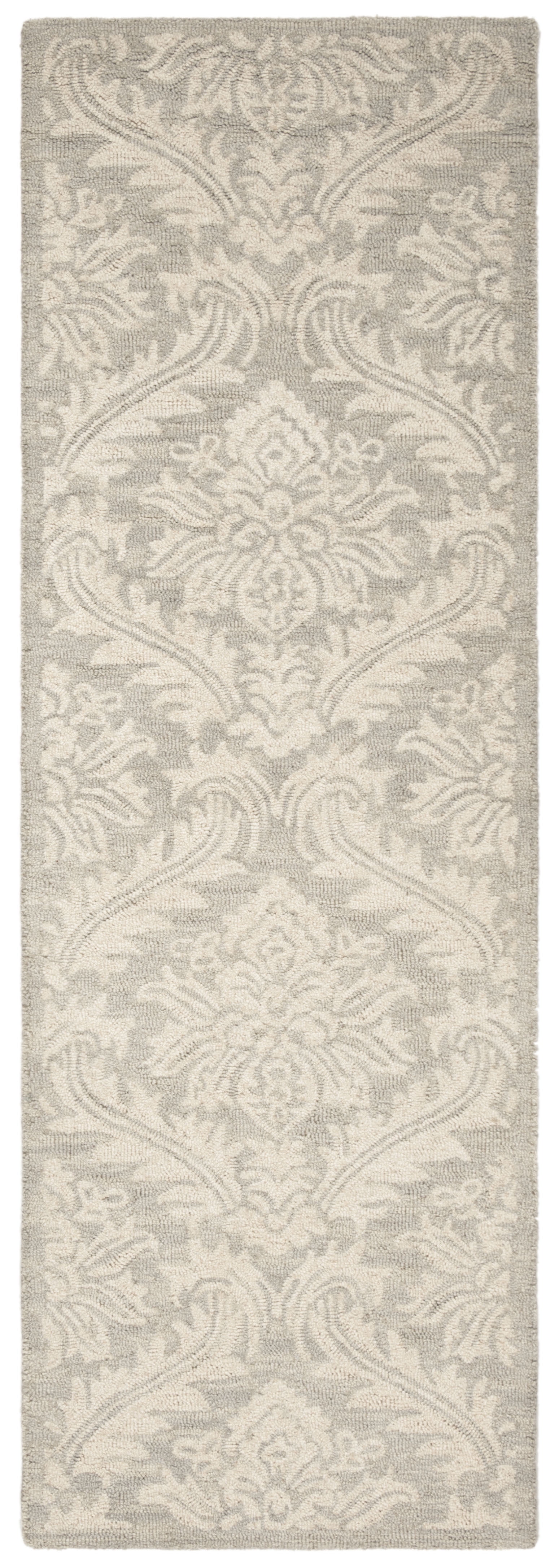SAFAVIEH Micro-Loop Romain Damask Floral Wool Runner Rug, Silver, 2'3" x 7'