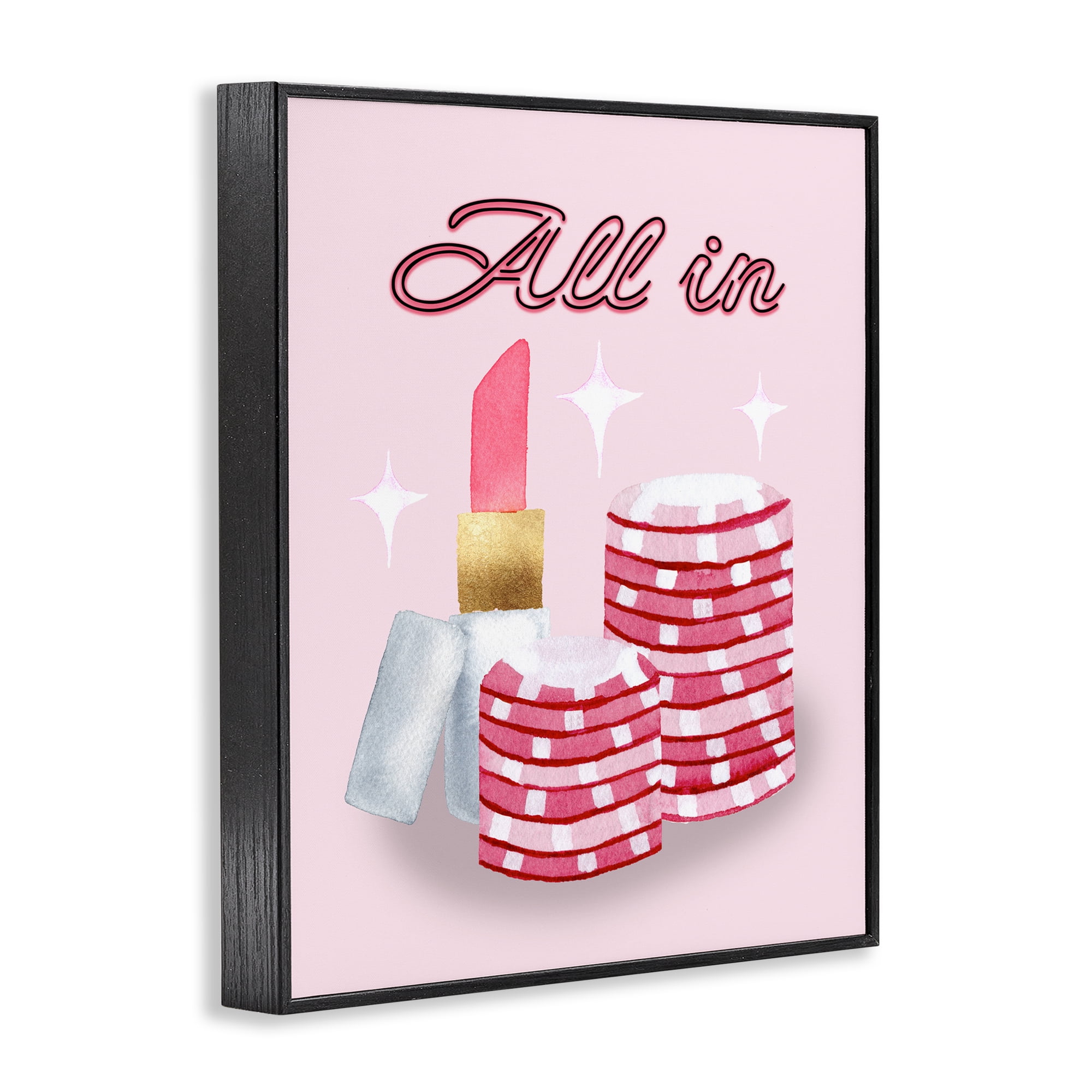 All In Poker Chips & Lipstick Black Framed Giclee Art, design by Nina Jacobs