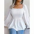 thumbnail image 5 of ZOELNIC Women's Peplum Tops Square Neck Ruffle Trim Long Sleeve Blouse Smocked Top Dressy Casual Shirts, XL, 5 of 7