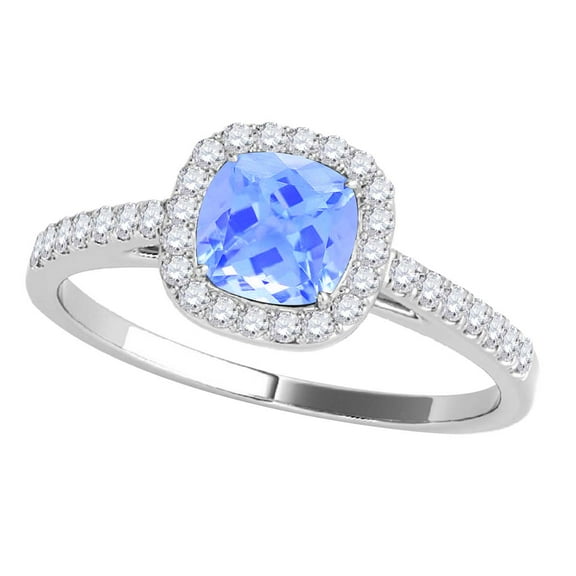 Aonejewelry 1.15 Carat Diamond and Cushion Shaped Aquamarine Prong 10K White Gold