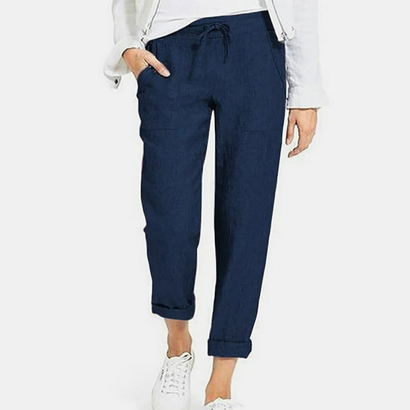 RKSTN Womns Pants Solid Color Drawstring High Waist Pocket Loose Large Size Cotton Casual Pants Lightweight Soft Workout Pants
