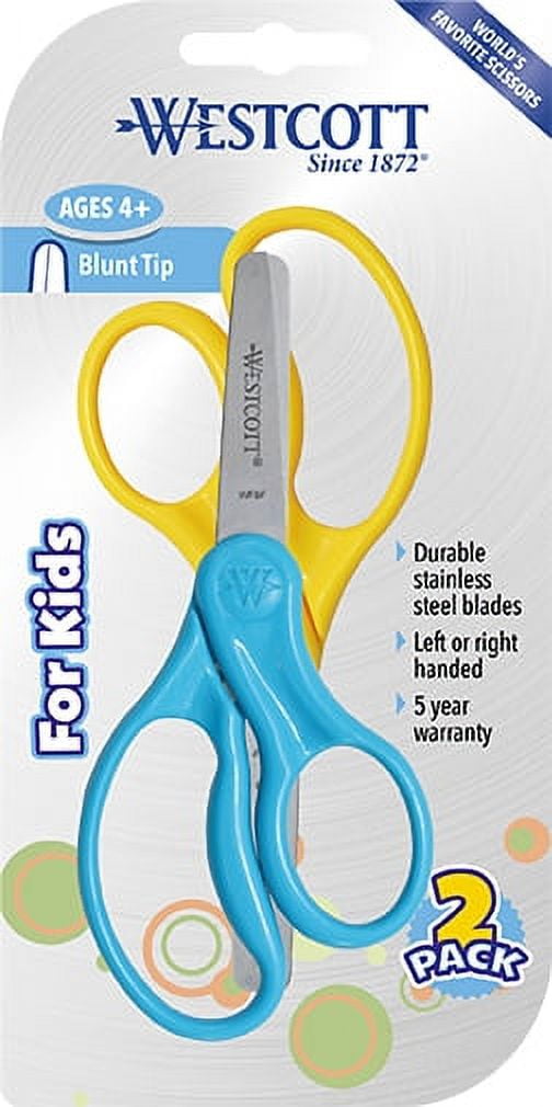  Westcott 13168 Right- and Left-Handed Scissors, Kids' Scissors,  Ages 4-8, 5-Inch Blunt Tip, Assorted, 2 Pack : Students Round Edge Scissors  : Toys & Games