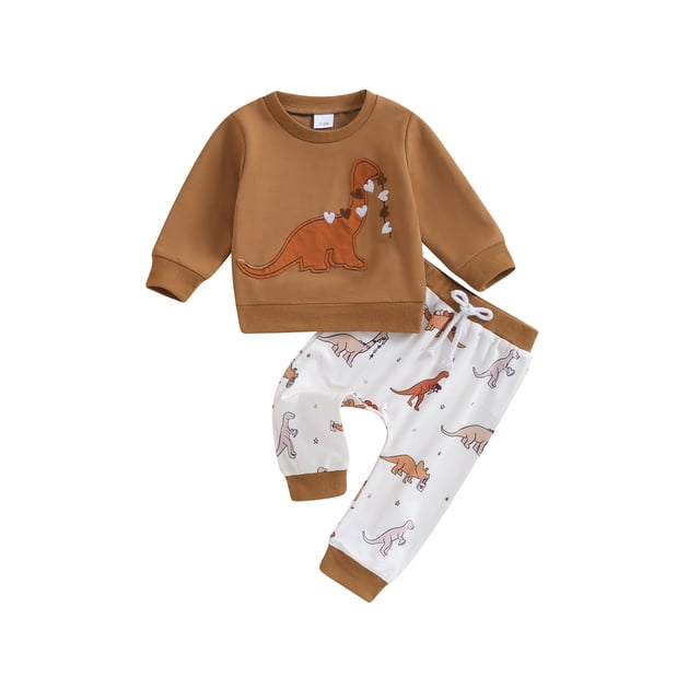 Honganda Ensembles de Pantalons 2 Pcs pour Tout-Petits Garçons 0-3T Chandail à Manches Longues à Imprimé Dinosaure Ensembles de Pantalons