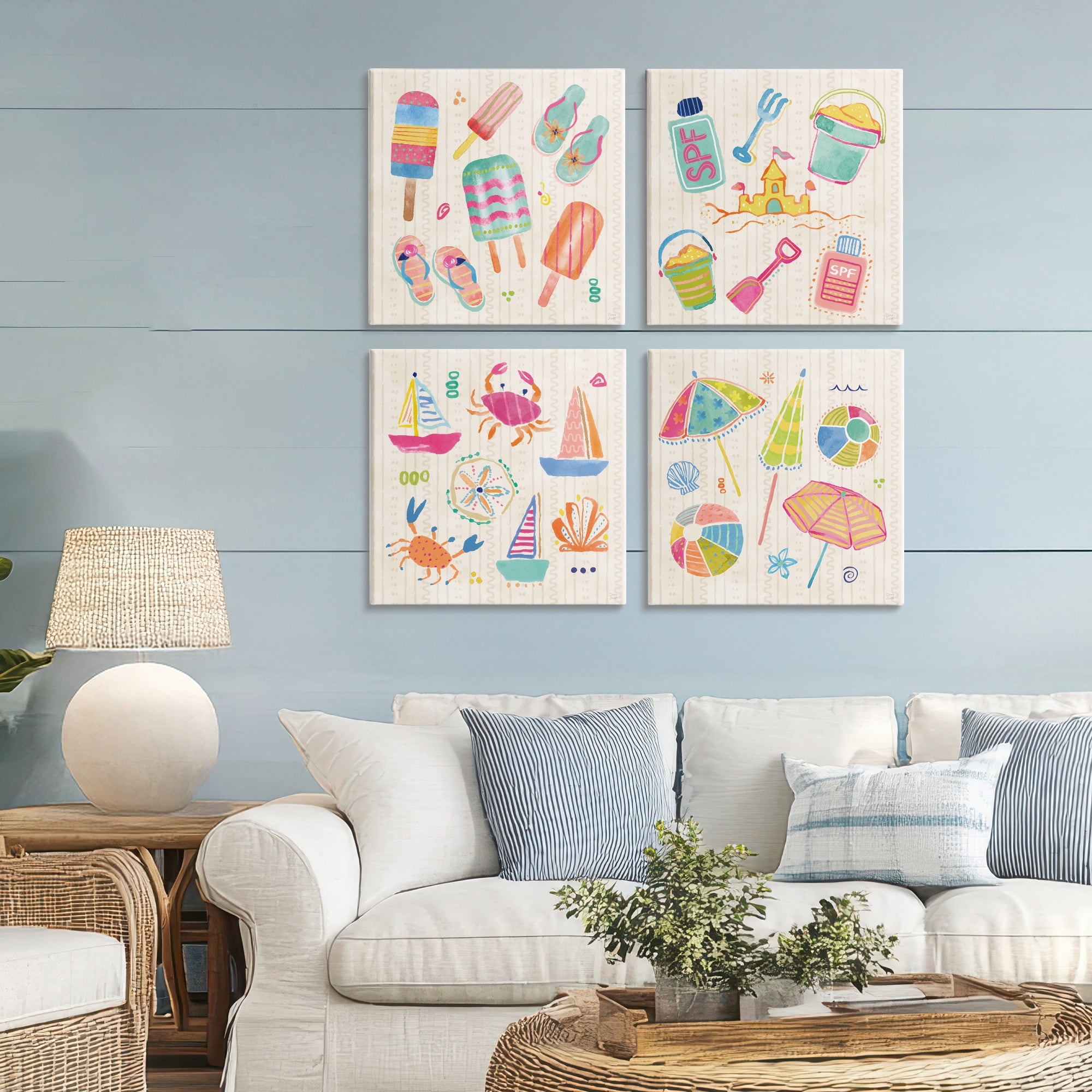 Stupell Industries Beach & Boats Collection 4 Piece Canvas Wall Art Set, design by Dina June