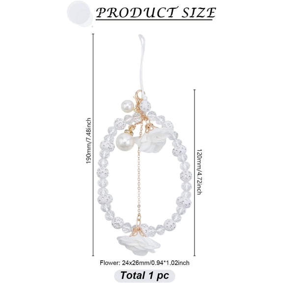 1set 1pc Flower Charm Moblie Straps Beaded Bracelet Non-Slip Cell Phone Lanyard Charm for Keychain Camera U Disk Handbag Decorative Accessories White 19cm