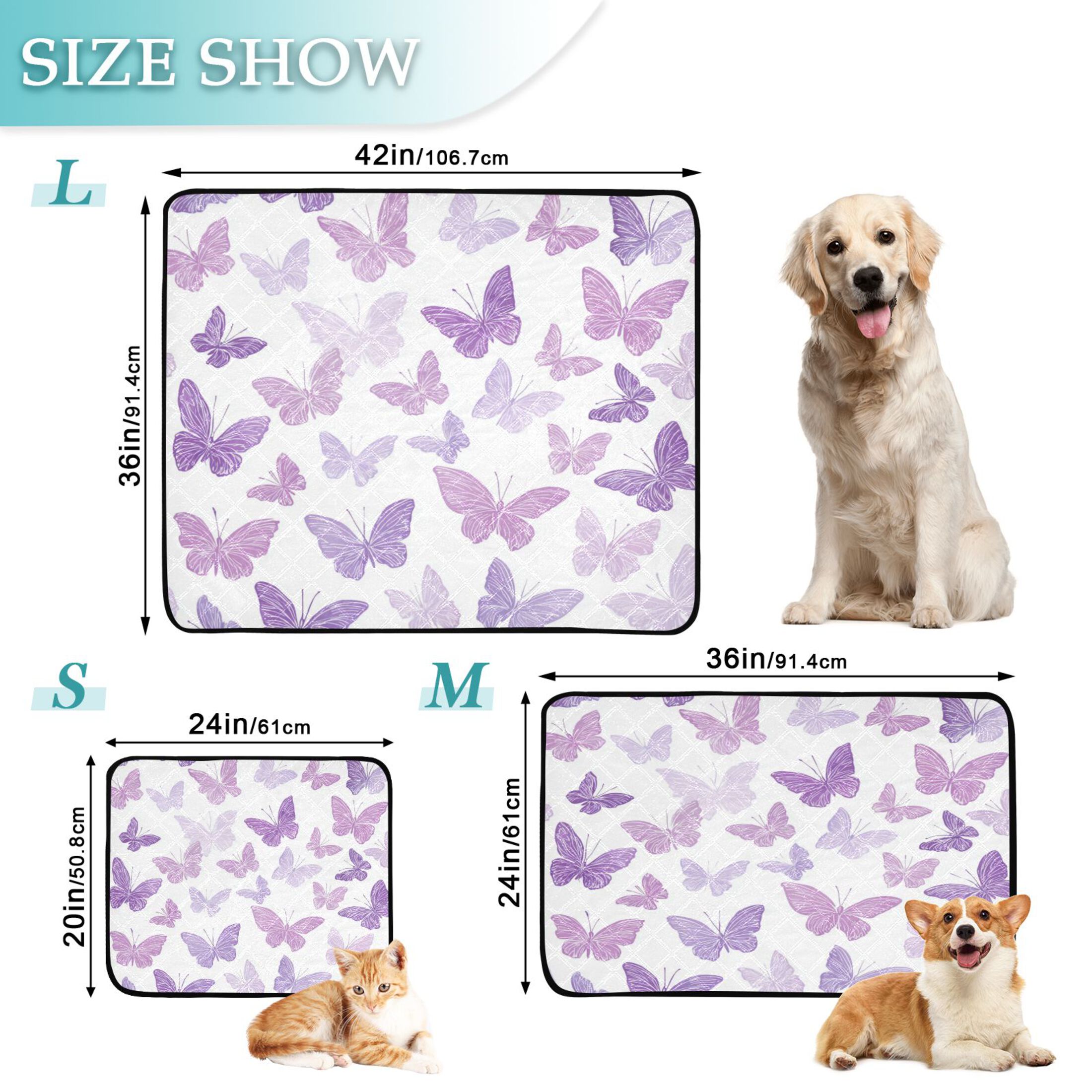 Qxltty Purple Butterfly Cat litter Pads Pet Set of 3 Diaper Mats Center Anti-leakage Layer Absorbent Soft and Comfortable