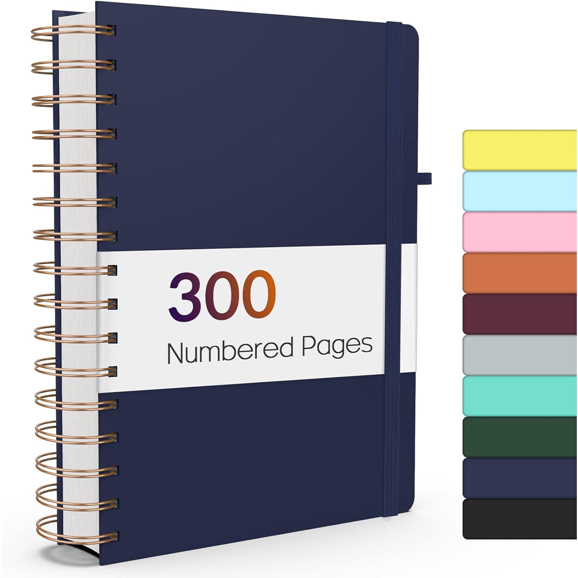 AUR Lined Spiral Journal Notebook with 300 Numbered Pages A5 College Ruled Thick Journals for Writing with 100GSM Paper Hardcover Notebooks with Contents for Work School Women Men Navy