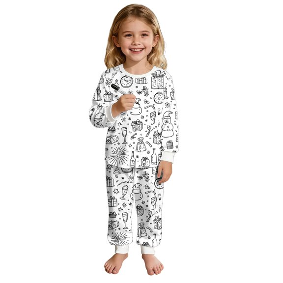 Bainana Unisex Kids Christmas Diy Pajamas Cartoon Print Long Sleeve T-Shirt Pants Sleepwear Boys And Girls Theme Party Clothes Set, Size 2-3 Years