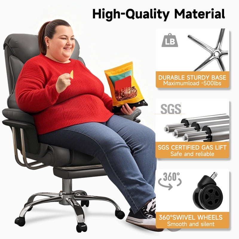 XUEGW Heavy-Duty 550 lbs Big and Tall Office Chair, Wide Seat Leather XUEGW Ergonomic Executive Desk Chair with Leg Rest, Adjustable Height Computer Gaming Chair, Gray