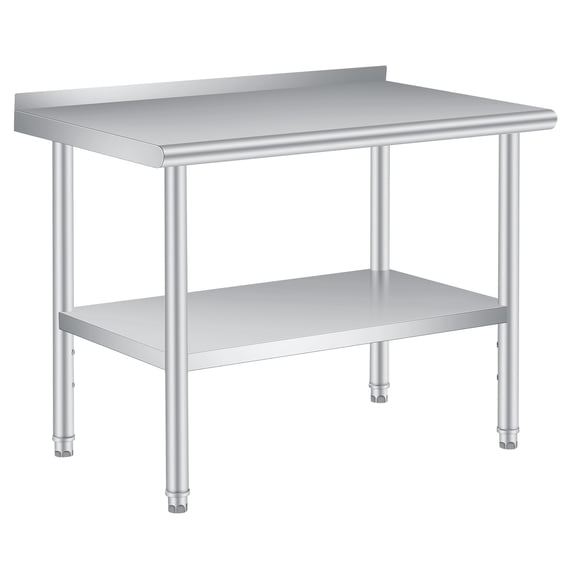 Stainless Steel Prep Table with Backsplash - Adjustable Undershelf - Commercial Kitchen Worktable for Restaurant, Home, Outdoor - Size 48x24 Inch