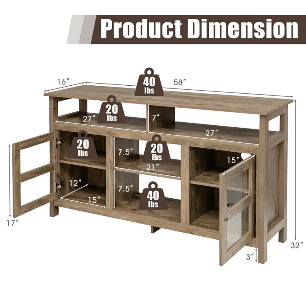Finihen TV Stand, TV Cabinet, 58 Inch TV Stand Entertainment Console Center with 2 Cabinets, Media Entertainment Center with Storage, for Living Room, Bedroom, Natural