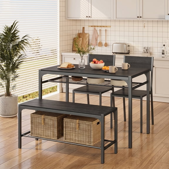 Asofer 4 Piece Dining Table Set for 4 with 2 Chairs, Kitchen Table with Storage Rack, Space Saving Dining Set for Small Space, Apartment, Retro Industrial Style