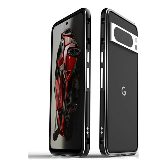TECH CIRCLE for Google Pixel 8 Pro Case, Aluminum Frame Camera Lens Protector Metal Bumper Slim Hard Straight Edge Drop Protection Anti-scratch Absorbing Cotton for Google Pixel 8 Pro,Black Silver