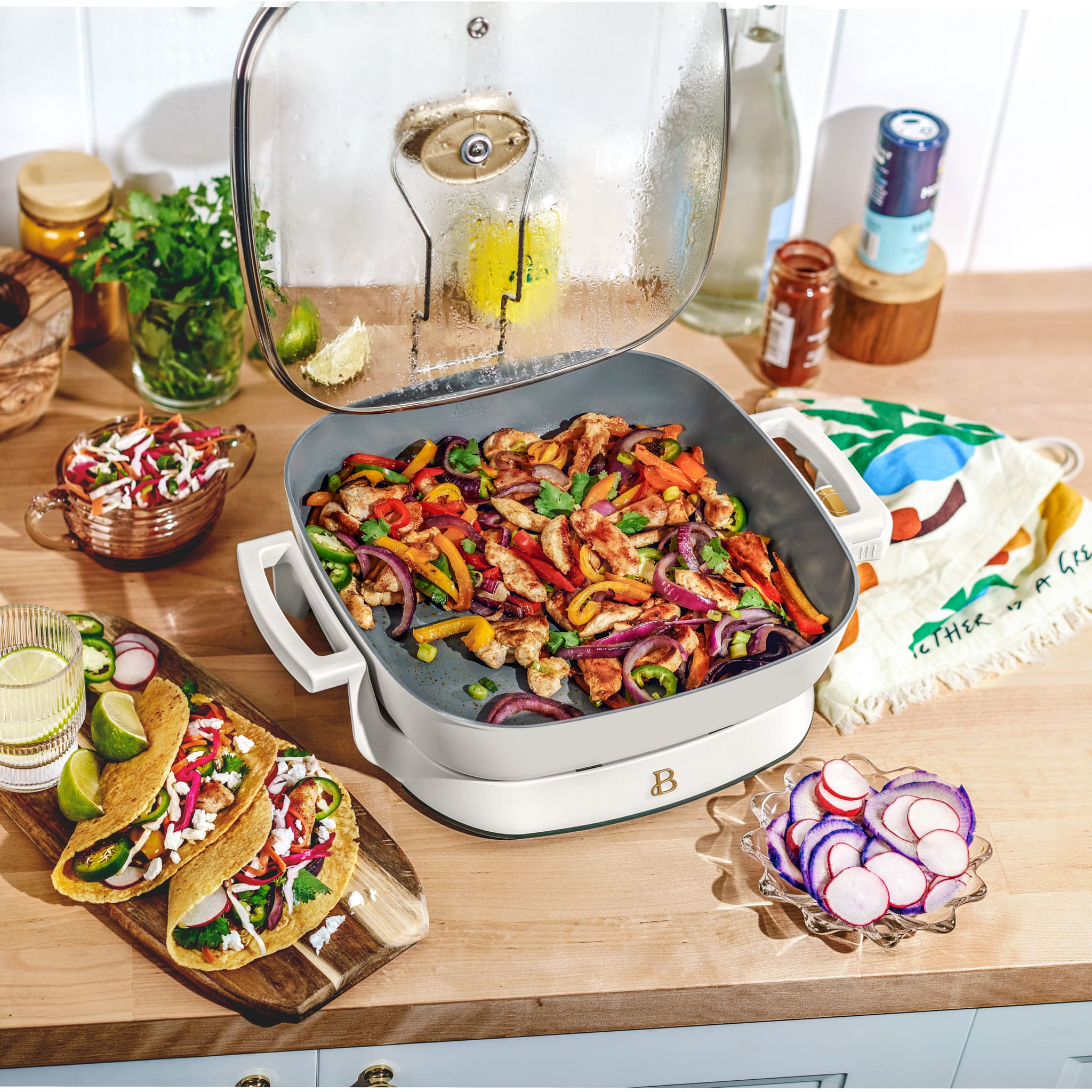 Beautiful 5-in-1 Electric Skillet with Glass Lid, White photo 3