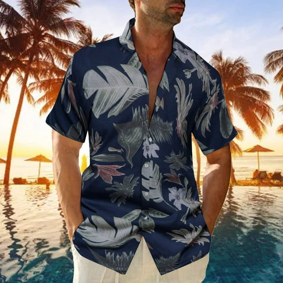 Aloohaidyvio Hawaiian Shirts for Men Big and Tall,Men Hawaiian Short Sleeve Beach Shirt Printed Summer Casual Shirts, Shirts for Men Dark Blue XL