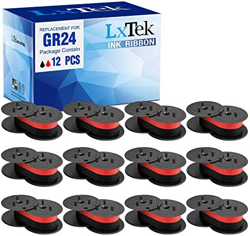 LxTek Replacement for GR24 Universal Twin Spool Calculator Ribbon use with Nukote BR80c, Sharp El 1197 P III, Porelon 11216, Dataproducts R3027 (Black/red, 12-Pack) Tray