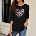 thumbnail image 5 of Charella Women's Floral Printed Tops Flower Graphic Tee Casual Crew Neck 3/4 Sleeve Shirts Loose Fit Clothes (XL, Black 3), 5 of 6