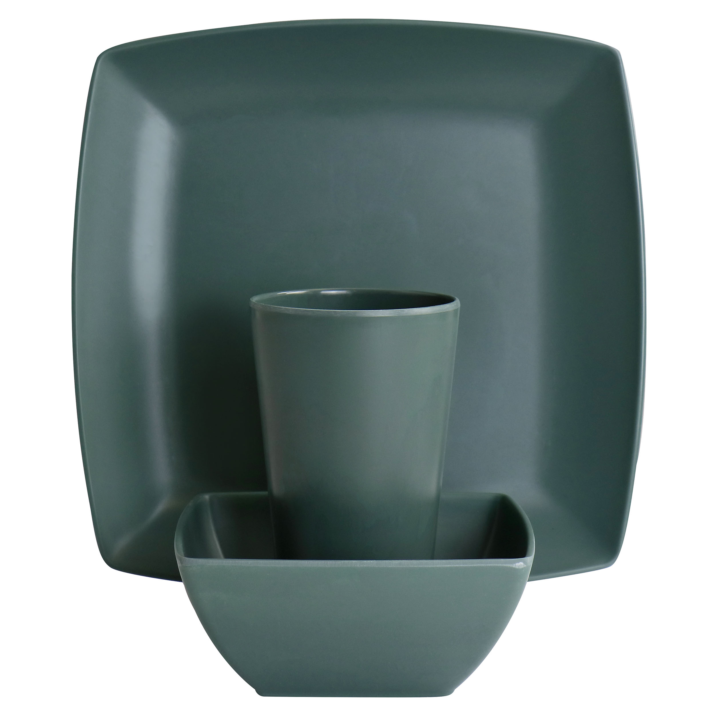 Gibson Home Grayson Melamine 12 Piece Square Dinnerware Set in Green