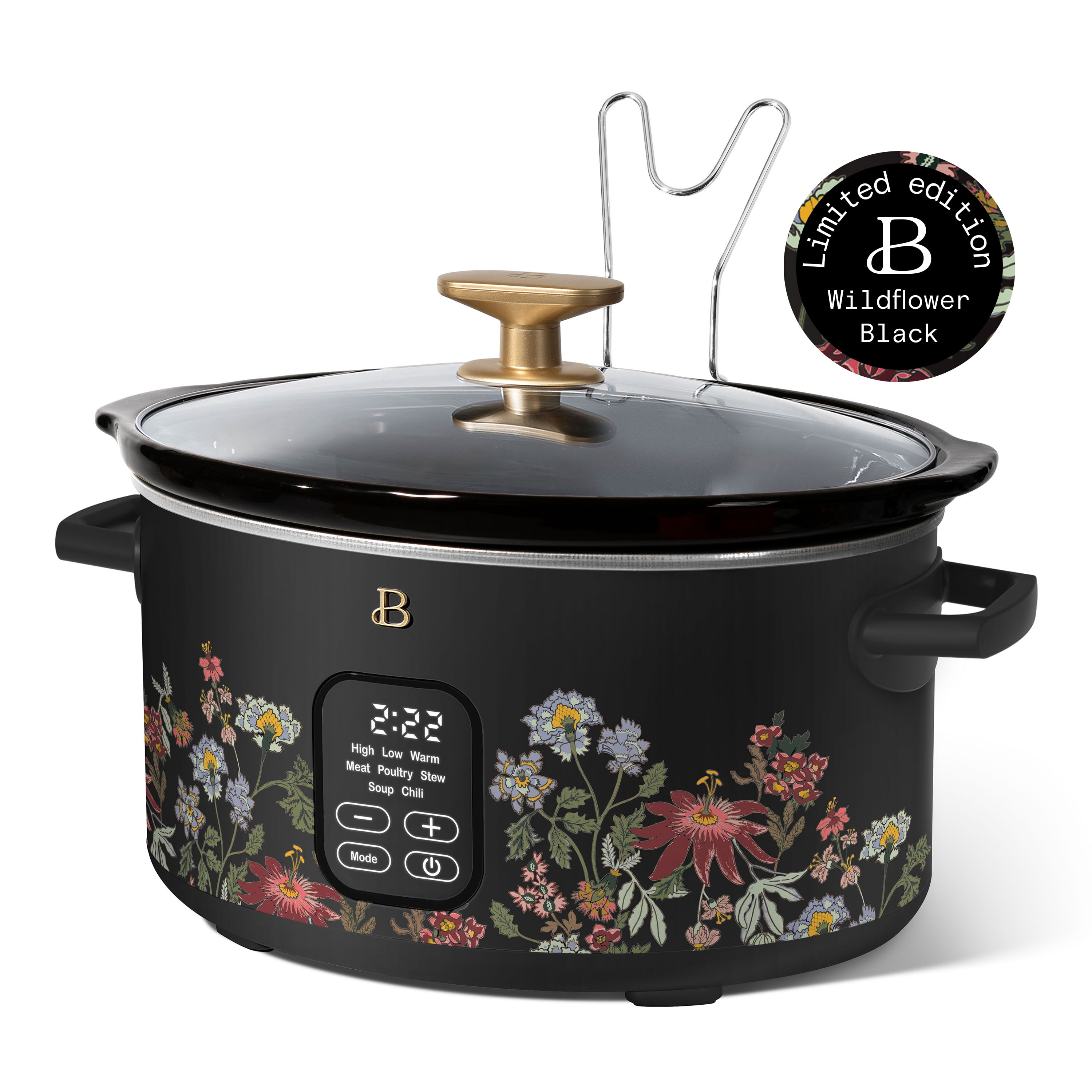 Beautiful 6 Qt Programmable Slow Cooker, Wildflower Black Sesame by Drew Barrymore