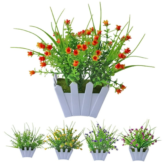 Visland Artificial Gypsophila Flower - Fake Gypsophila in Picket Fence Pot for Indoor Office Wedding Home Decor