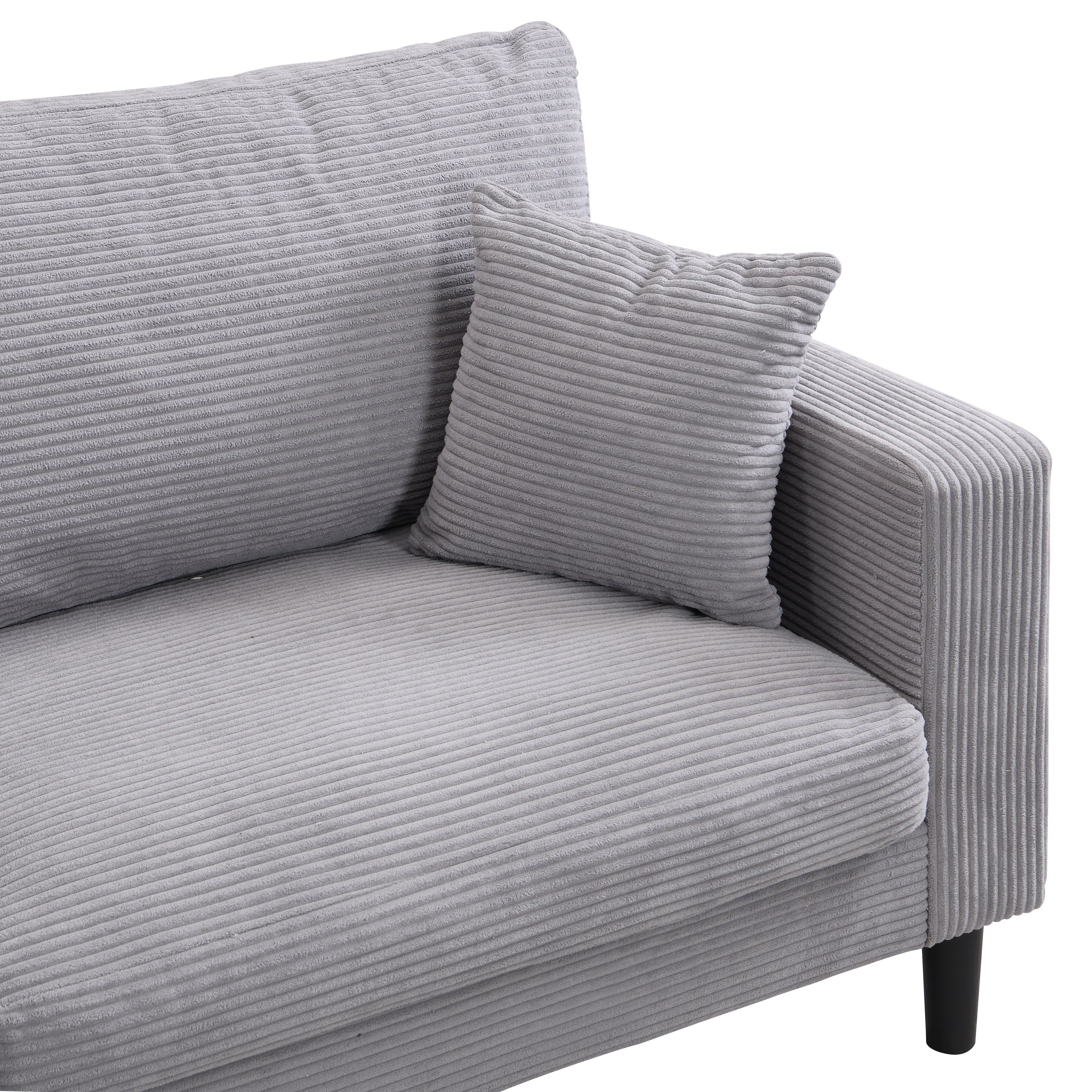 AUKFA 75" Corduroy 3-Seater Sofa,27.6" Deep Seat Sleeper Couch for Living Room, Gray