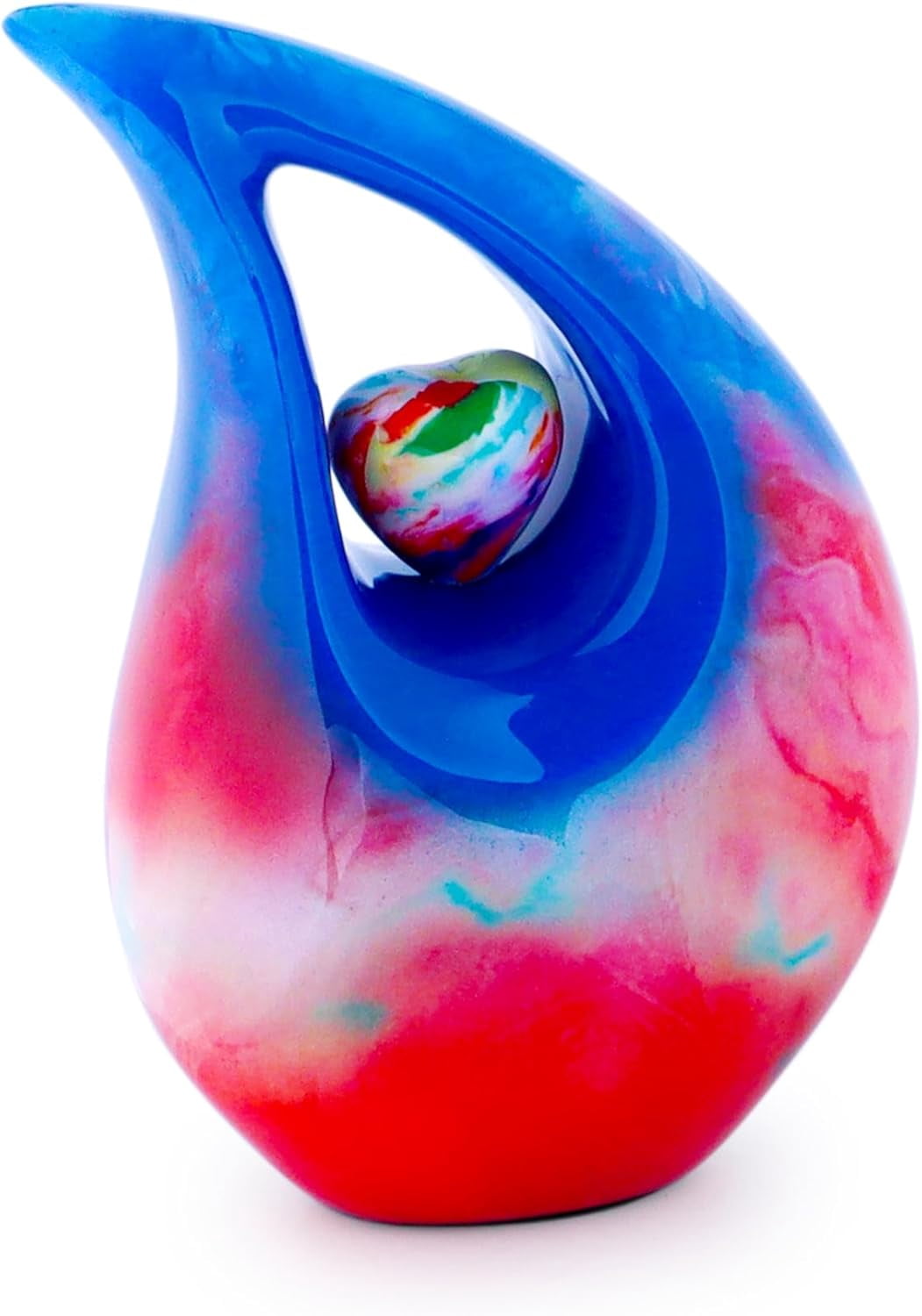 Purple Shimmer Tear Drop Small Urns for Human Ashes with Silver Heart (6 Inch Height) - Unique Medium Urn - Decorative Urns - Cremation Urn - Burial Urns - Keepsake Urn - Funeral Urn - Small Pet Urns