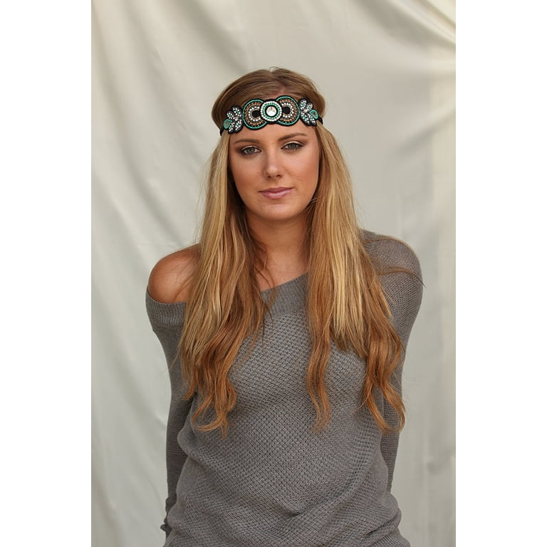 Gatsby Peacock Oval Beaded Rhinestone Headband Elastic  display picture 2