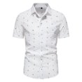 thumbnail image 1 of BOBOGOJP Chemises en Lin pour Hommes Regular-Fit Chemise Hawaïenne à Manches Courtes, Blanc, 1 of 4