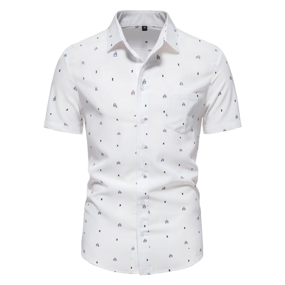 Mens Pullover Sports Blend Printed Short Sleeve Fashion Beach Tops,White,L