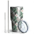 thumbnail image 2 of 30oz Green Pink Geometric Pattern Tumblers Stainless Steel Tumbler with Lid and Straw,Vacuum Insulated Double Wall Travel Tumbler Cups Mug with Cleaning Brush for Coffee,Tea, 2 of 7