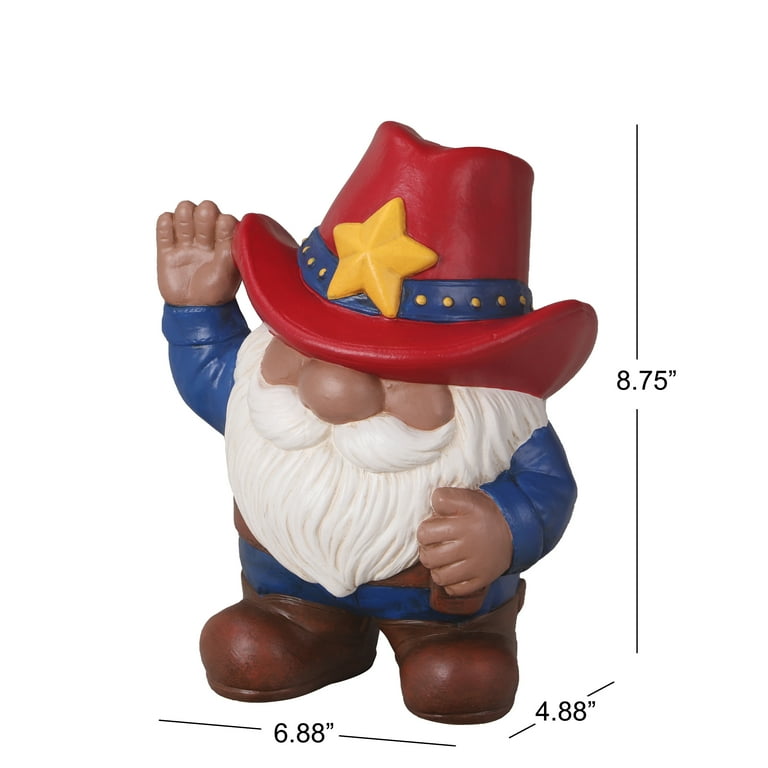 MS Outdoor Texas Cowboy Gnome Garden Statuary, 6.875 in L x 4.875