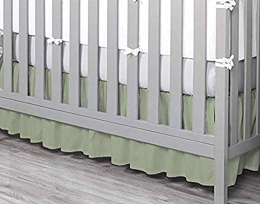 1 Piece Luxury Ruffle Crib Bed Skirt Dust Ruffle 100% Microfiber Nursery Crib Toddler Bedding Skirt for Baby Boys or Girls, 14" Drop - Sage Solid