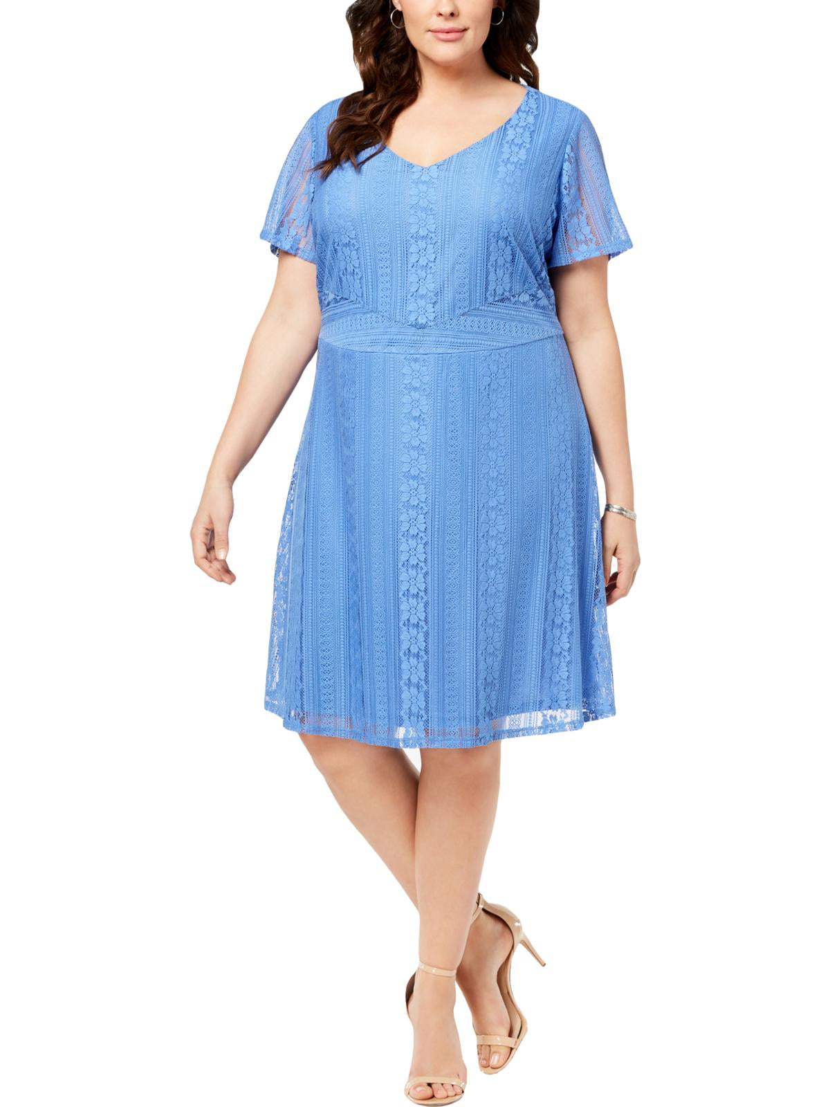 NY Collection Womens Plus Lace Fit & Flare Sundress Blue 1X - Walmart.com