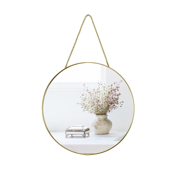 Espejo de pared YCHMIR, 30 cm, redondo, marco de plástico PVC dorado