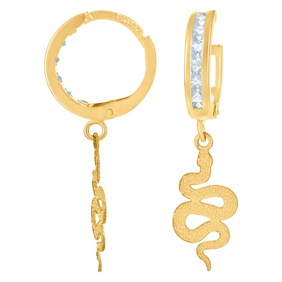 10k Yellow Gold Mens Cubic Zirconia Snake Dangle Hoop Earrings 27.3mm Long Earring for Men