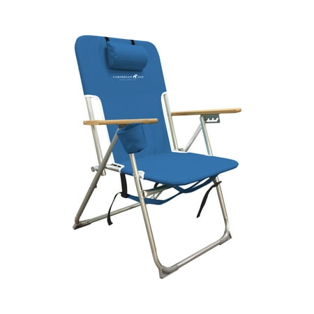 Caribbean Joe 4 Position Folding Beach Chair 300lb Capacity Backpack Straps