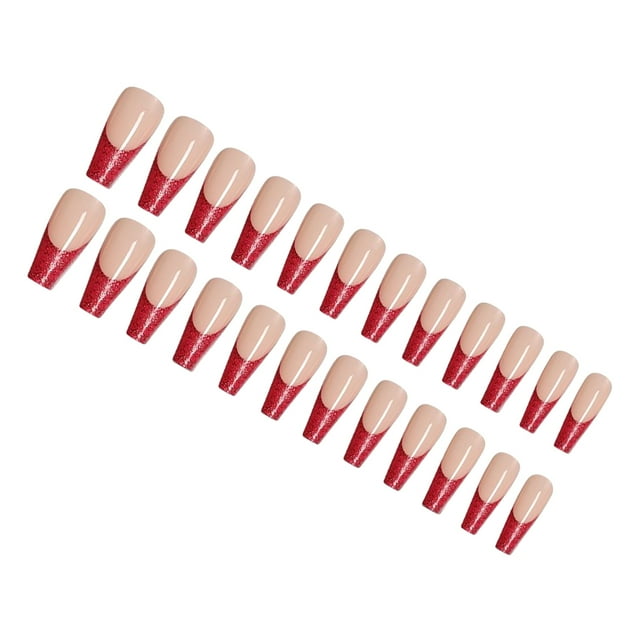 Seitruly Uñas postizas de ataúd, estilo francés clásico, uñas a presión, cubierta completa, punta de uñas, pegatinas de manicura de viscosidad Arte de uñas Tipo 26 Seitruly CE012296-26B
